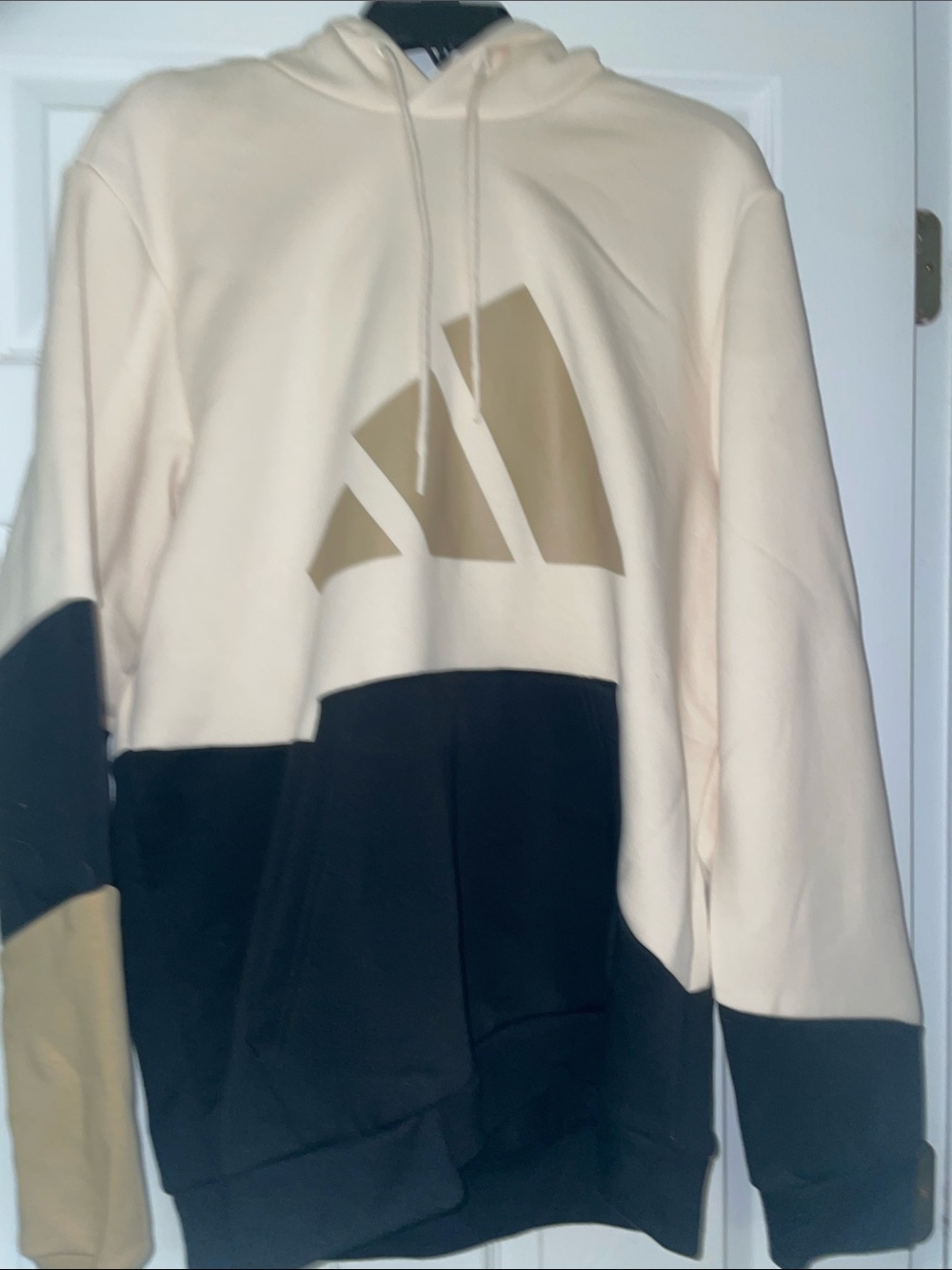 adidas Two-Tone Cream and Black Logo Pullover Hoodie